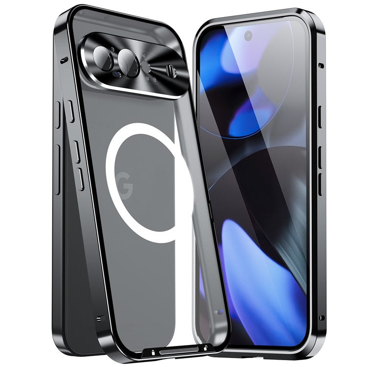 For Google Pixel 9 Case Compatible with MagSafe Metal Frame Matte Phone Cover - Black