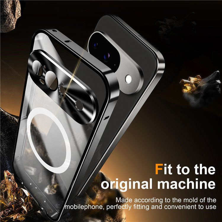 For Google Pixel 9 Case Compatible with MagSafe Metal Frame Matte Phone Cover - Black