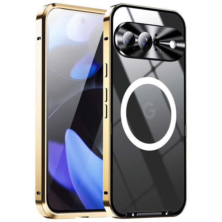 For Google Pixel 9 Case Compatible with MagSafe Metal Frame Matte Phone Cover - Gold