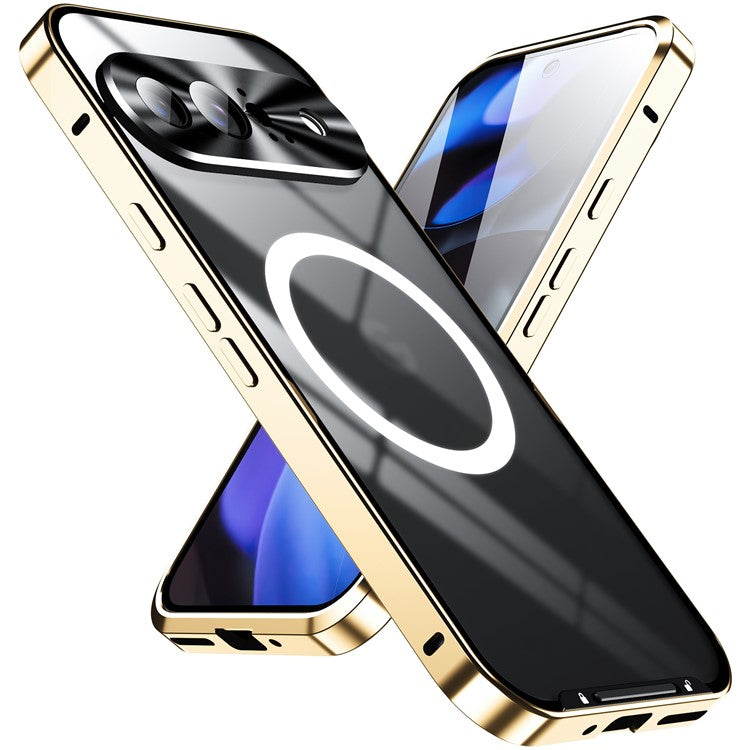 For Google Pixel 9 Case Compatible with MagSafe Metal Frame Matte Phone Cover - Gold