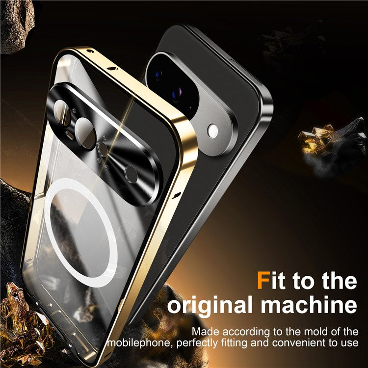 For Google Pixel 9 Case Compatible with MagSafe Metal Frame Matte Phone Cover - Gold