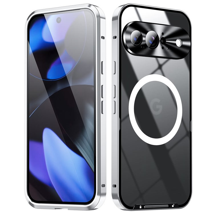 For Google Pixel 9 Case Compatible with MagSafe Metal Frame Matte Phone Cover - Silver
