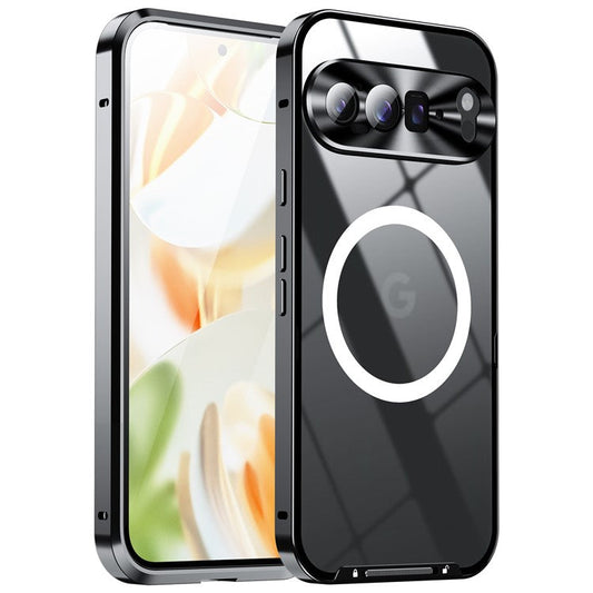 For Google Pixel 9 Pro XL Case Compatible with MagSafe Metal Frame Matte Phone Cover - Black