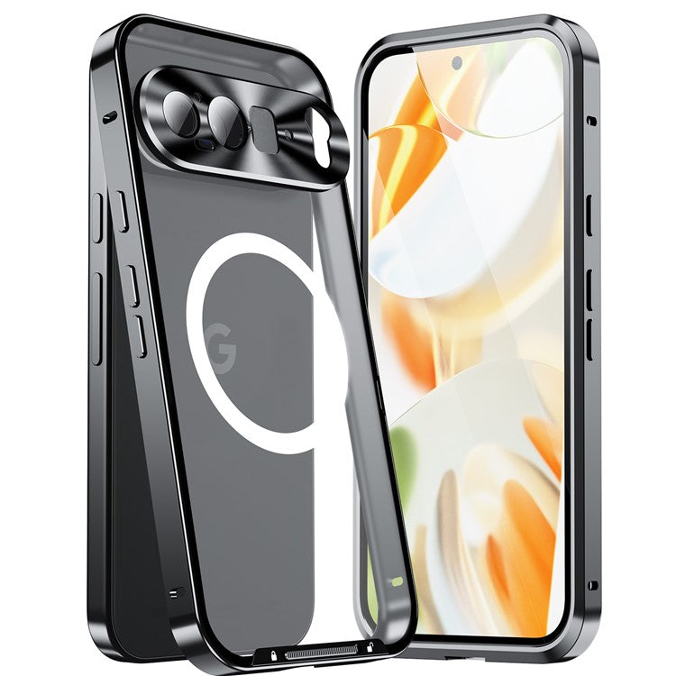 For Google Pixel 9 Pro XL Case Compatible with MagSafe Metal Frame Matte Phone Cover - Black