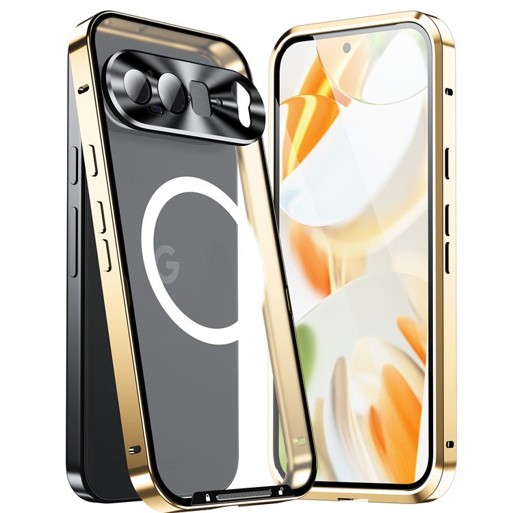 For Google Pixel 9 Pro XL Case Compatible with MagSafe Metal Frame Matte Phone Cover - Gold