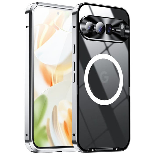 For Google Pixel 9 Pro XL Case Compatible with MagSafe Metal Frame Matte Phone Cover - Silver