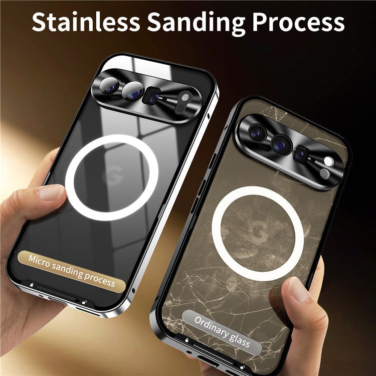 For Google Pixel 9 Pro XL Case Compatible with MagSafe Metal Frame Matte Phone Cover - Silver