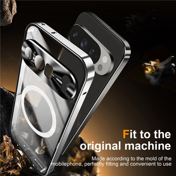 For Google Pixel 9 Pro XL Case Compatible with MagSafe Metal Frame Matte Phone Cover - Silver