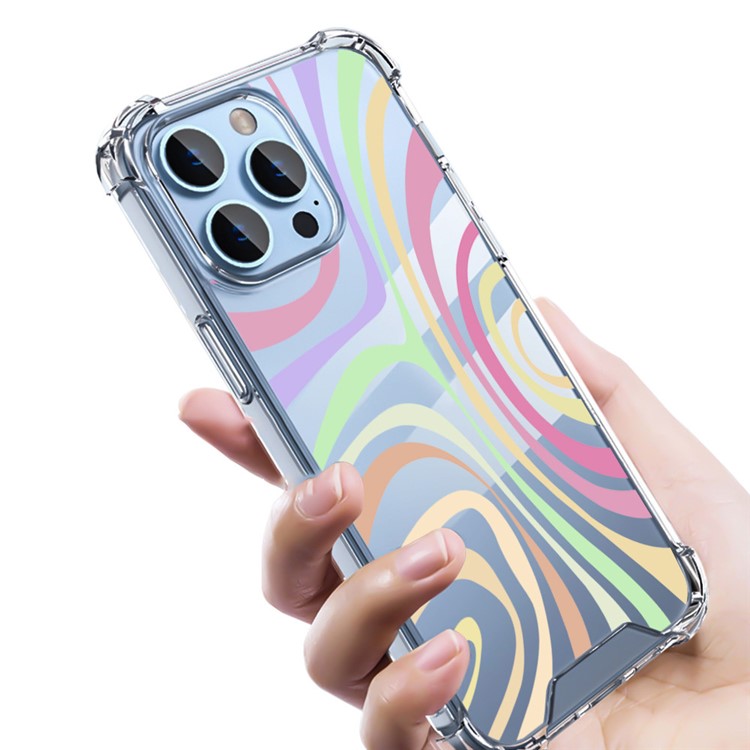 For iPhone 16 Pro Case Colorful Wave Pattern Printing Soft TPU+PC Phone Cover - Style C