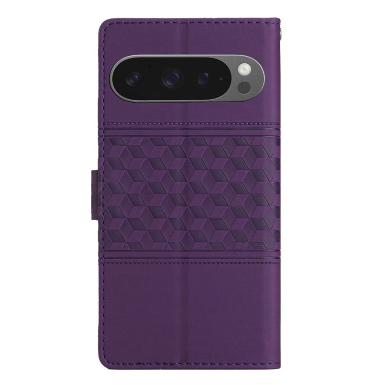 For Google Pixel 9 Pro XL Case Rhombus Leather Horizontal Flip Phone Cover - Purple