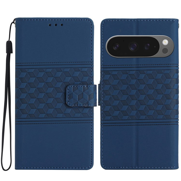 For Google Pixel 9 Pro XL Case Rhombus Leather Horizontal Flip Phone Cover - Blue