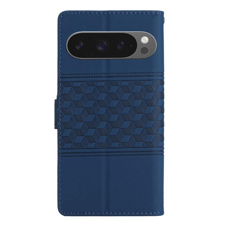 For Google Pixel 9 Pro XL Case Rhombus Leather Horizontal Flip Phone Cover - Blue
