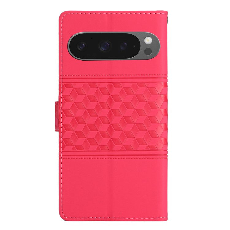 For Google Pixel 9 Pro XL Case Rhombus Leather Horizontal Flip Phone Cover - Rose