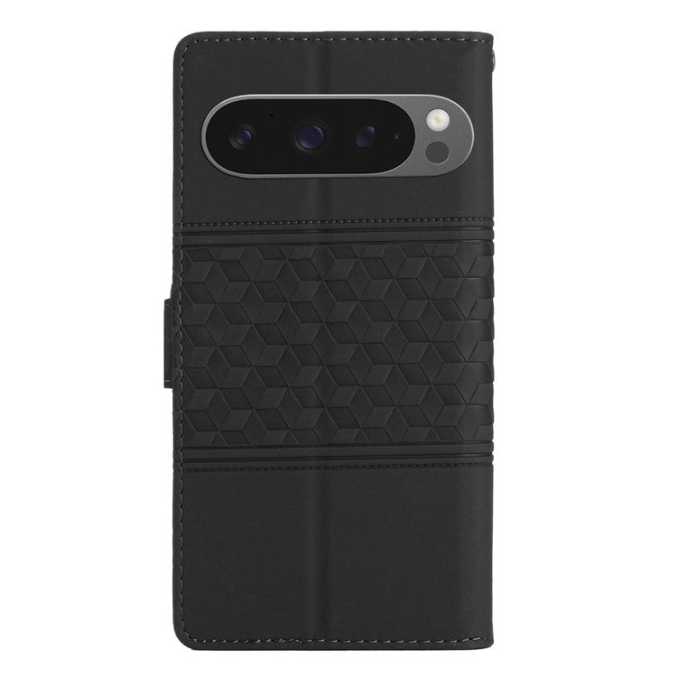 For Google Pixel 9 Pro XL Case Rhombus Leather Horizontal Flip Phone Cover - Black