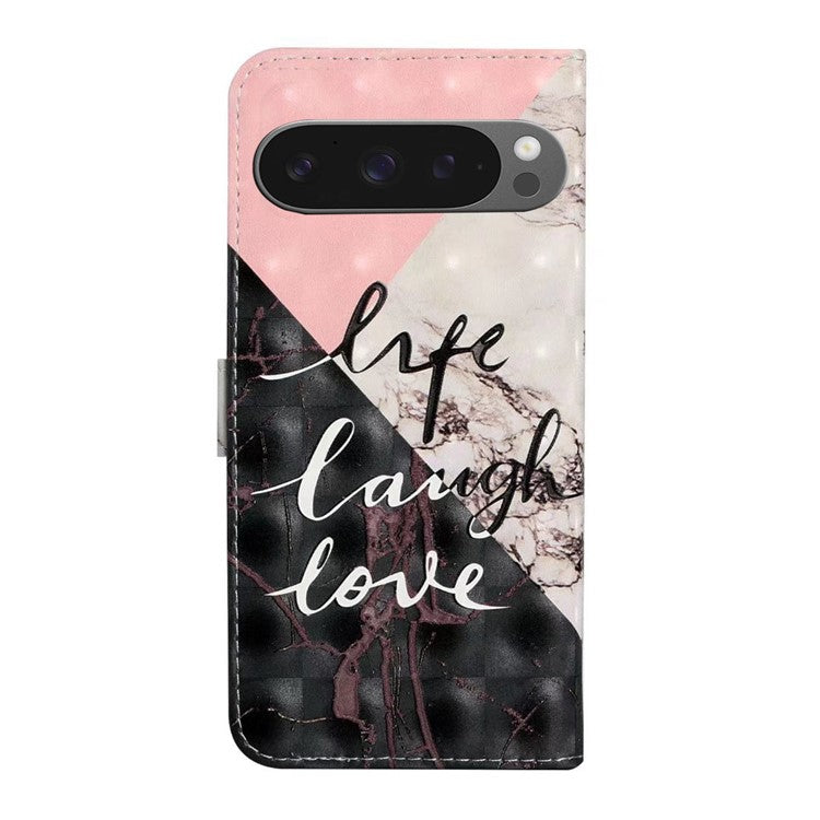 For Google Pixel 9 Pro XL Case 3D Creative Pattern PU Leather Stand Phone Cover - Tri-Color Marble