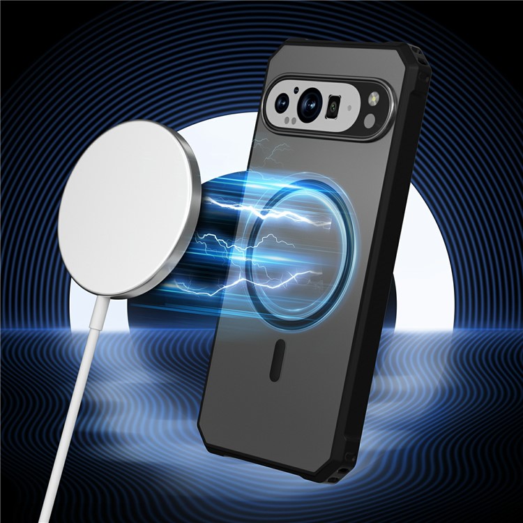 For Google Pixel 9 / 9 Pro Case Compatible with MagSafe Protective TPU+PC Hybrid Phone Cover - Clear Black