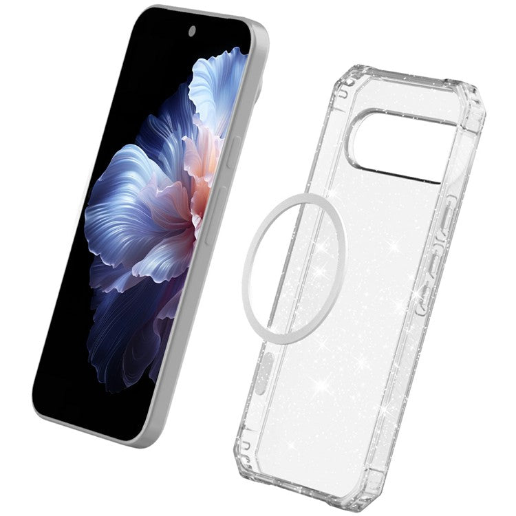 For Google Pixel 9 / 9 Pro Case Compatible with MagSafe Protective TPU+PC Hybrid Phone Cover - Clear Glitter