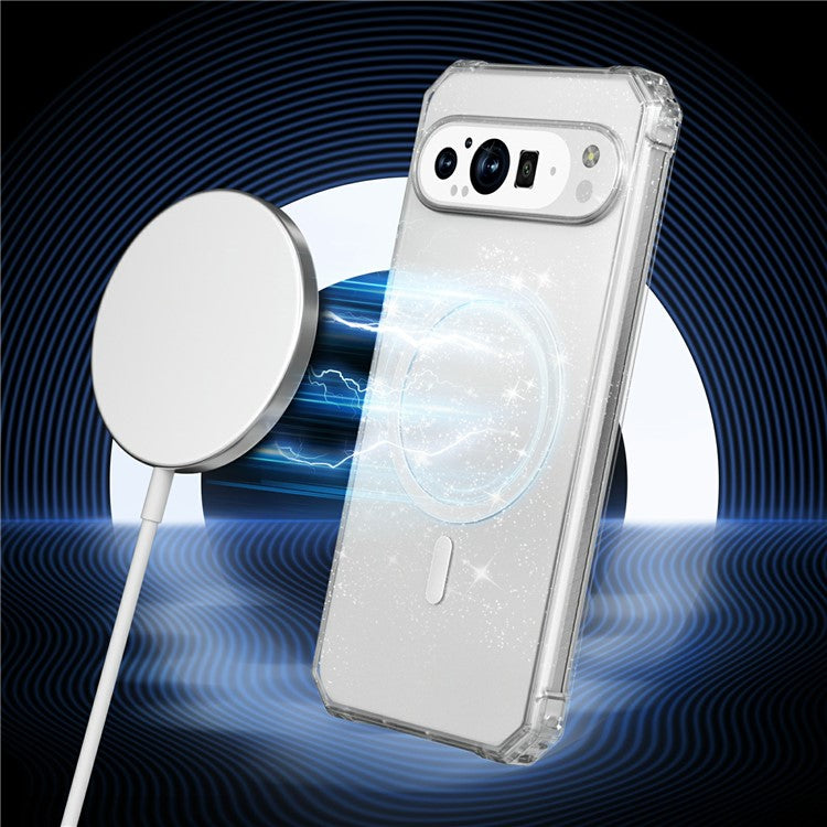 For Google Pixel 9 / 9 Pro Case Compatible with MagSafe Protective TPU+PC Hybrid Phone Cover - Clear Glitter