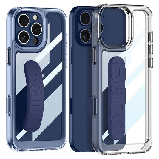 GKK For iPhone 16 Pro Crystal Clear Case Anti-Drop TPU+PC Phone Cover with Silicone Hand Strap - Blue
