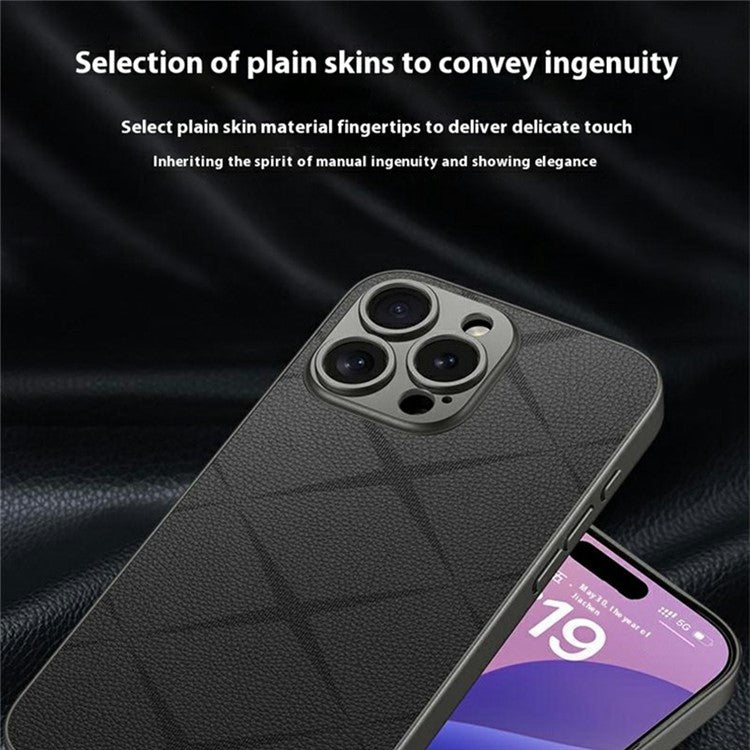 GKK For iPhone 16 Pro Case Textured PU Leather Covered TPU+PC Anti-Fingerprint Phone Cover - Black