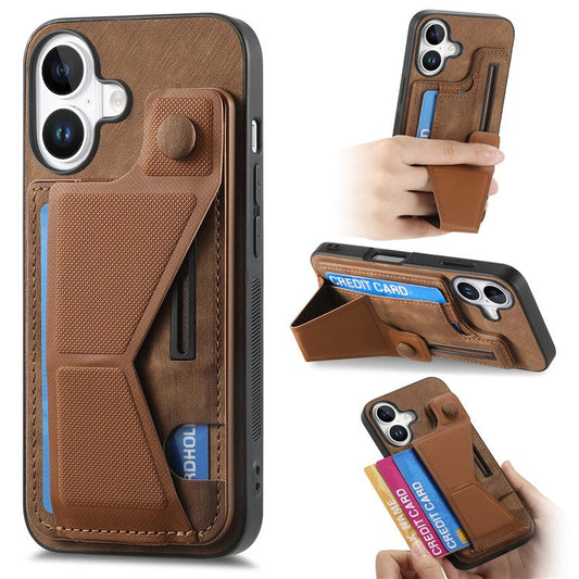 For iPhone 16 Plus Case Retro Leather Back Cover Card Slot Side Kickstand - Brown