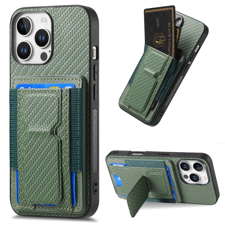 For iPhone 16 Pro Case Kickstand Card Holder Leather Back Cover - Green