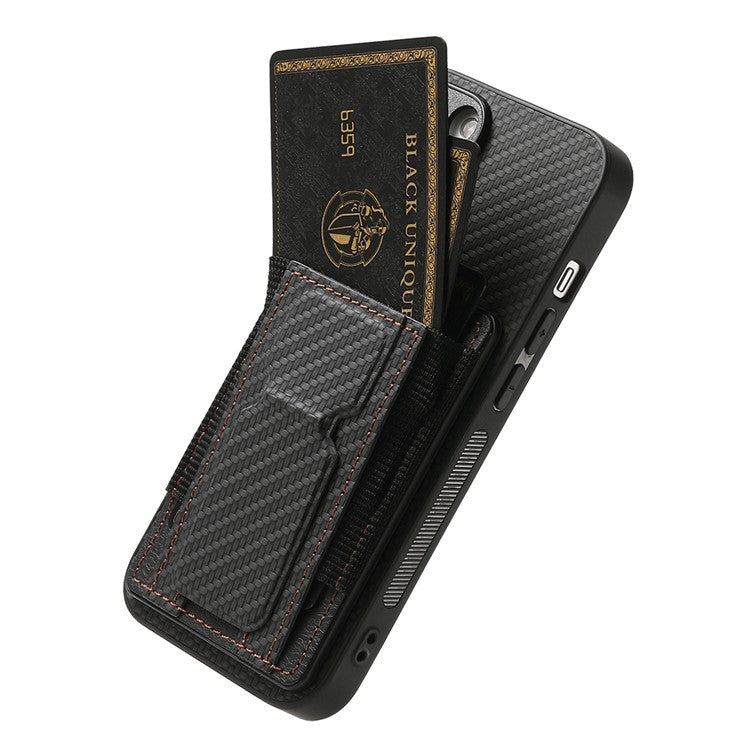 For iPhone 16 Plus Case Kickstand Card Holder Leather Back Cover - Black