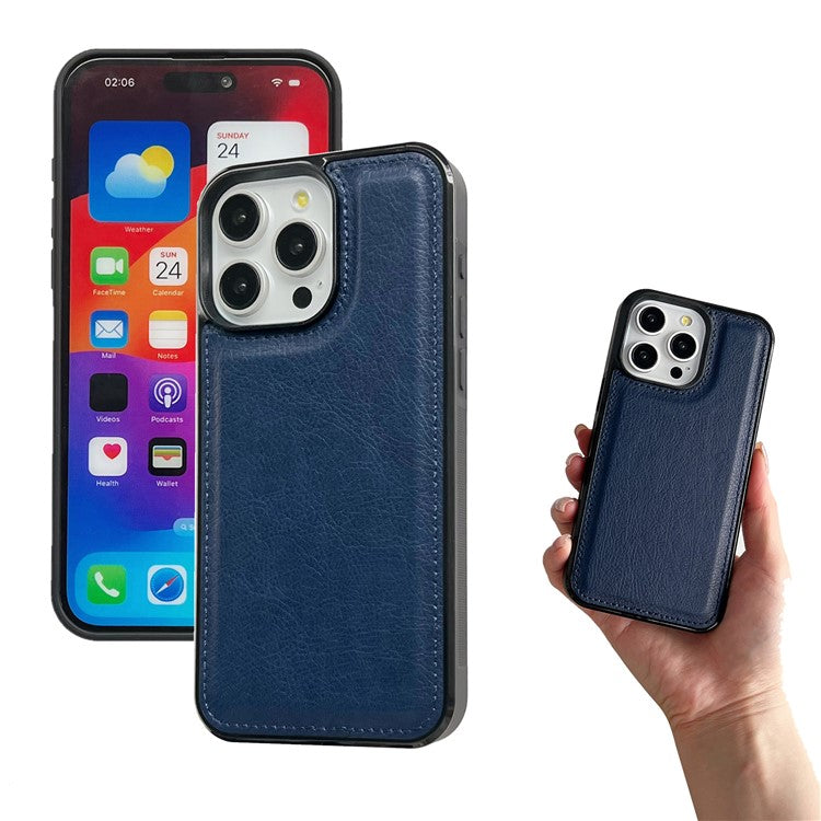For iPhone 16 Pro Case Calf Texture PU Leather Anti-Fingerprint Back Phone Cover - Sapphire