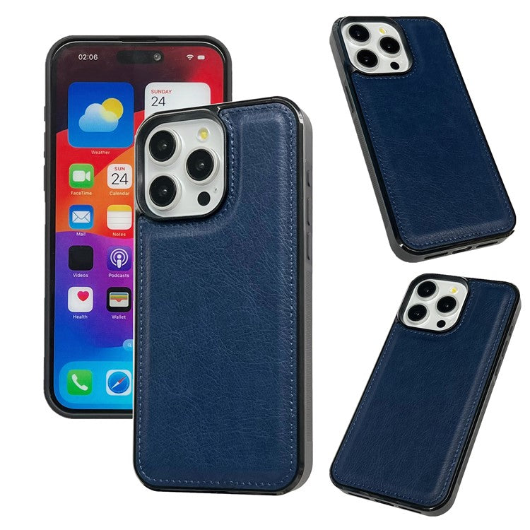 For iPhone 16 Pro Case Calf Texture PU Leather Anti-Fingerprint Back Phone Cover - Sapphire