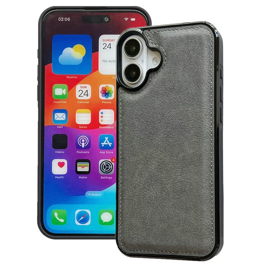 For iPhone 16 Plus Case Calf Texture PU Leather Anti-Fingerprint Back Phone Cover - Grey