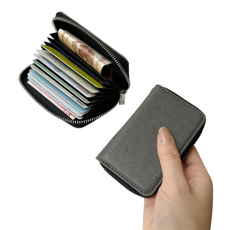 For iPhone 16 Case Detachable Zipper Card Bag PU+TPU Kickstand Phone Case with Strap - Grey