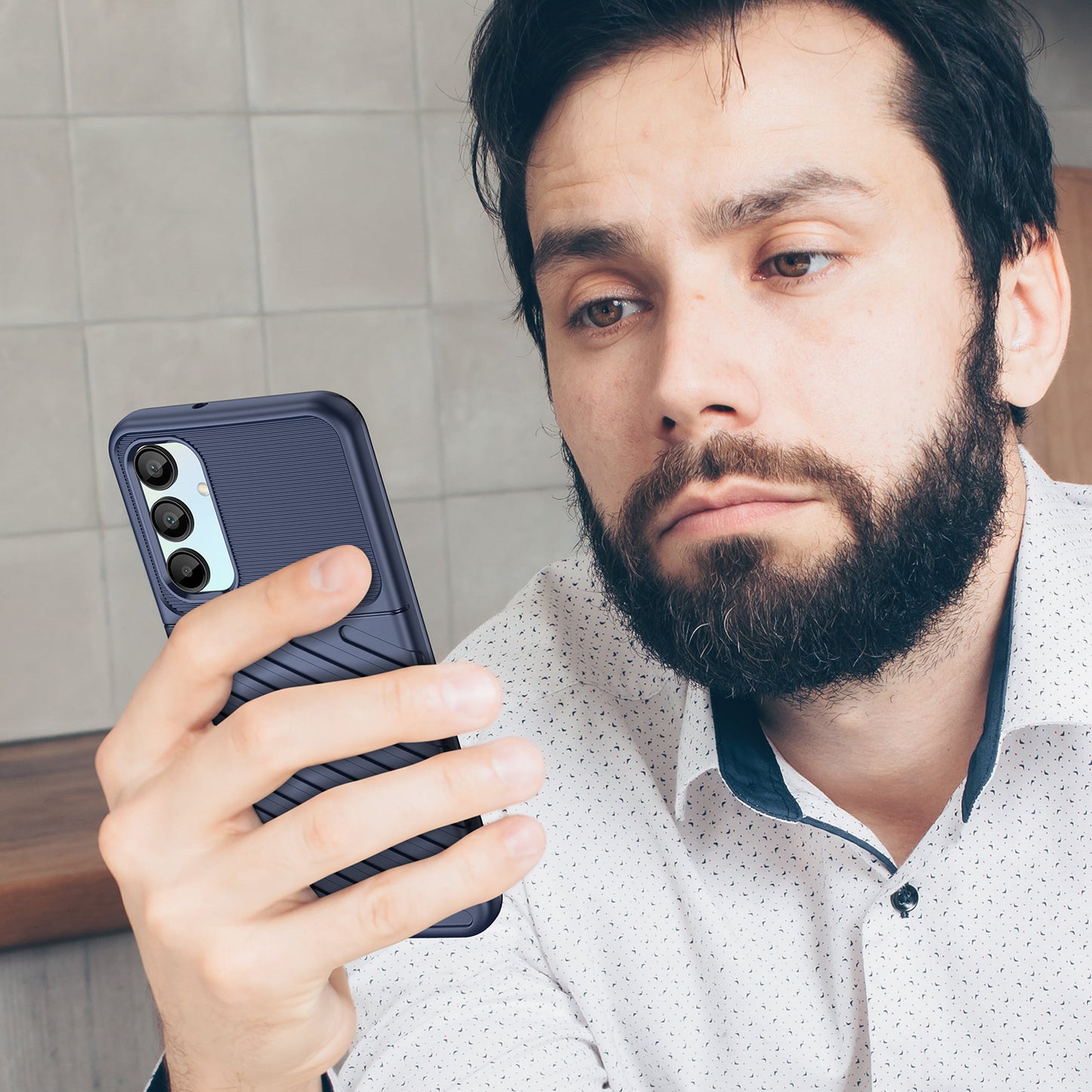 For Samsung Galaxy A16 5G / A16 4G Case Twill Texture TPU Shockproof Protective Phone Cover - Blue