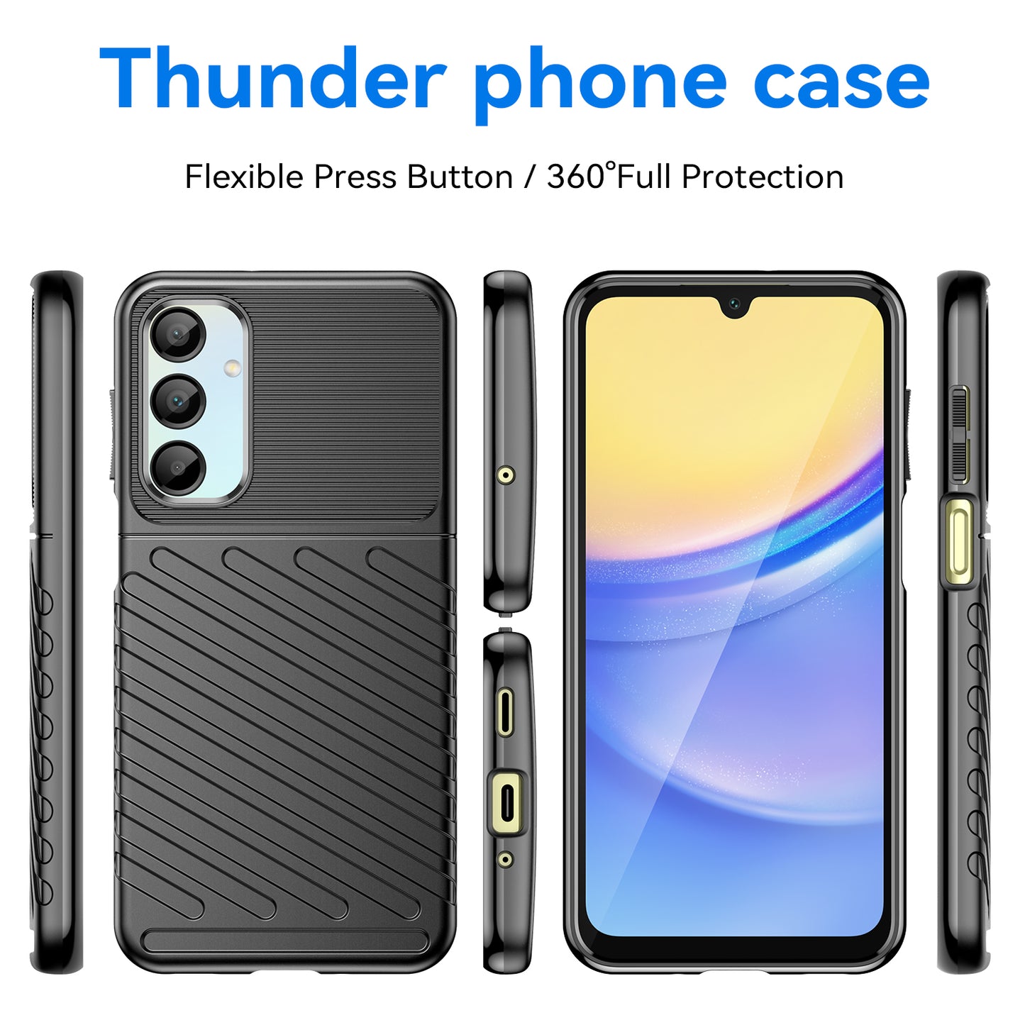 For Samsung Galaxy A16 5G / A16 4G Case Twill Texture TPU Shockproof Protective Phone Cover - Black