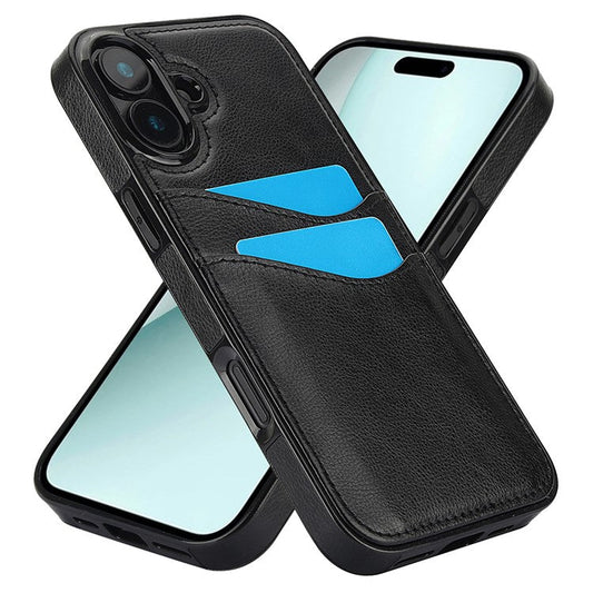 For iPhone 16 Plus Case Card Slot Slim-Fit PU+TPU Mobile Cover - Black