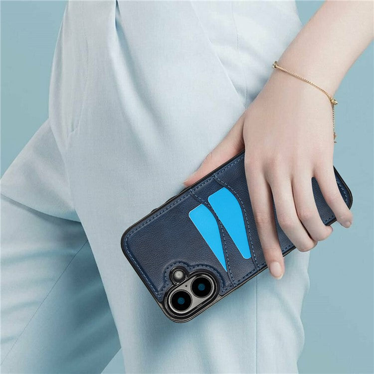 For iPhone 16 Plus Case Card Slot Slim-Fit PU+TPU Mobile Cover - Blue