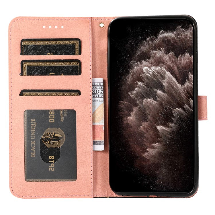 For Google Pixel 9 / Pixel 9 Pro Cover Color Splicing Wallet Stand Leather Phone Case with Wrist Strap - Black+Rose Gold