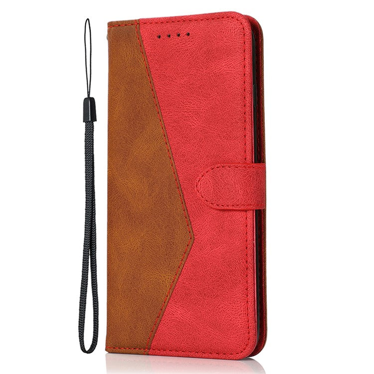 For Google Pixel 9 / Pixel 9 Pro Cover Color Splicing Wallet Stand Leather Phone Case with Wrist Strap - Brown+Red