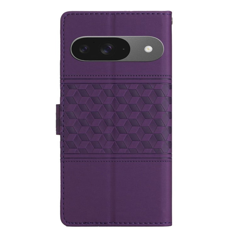 For Google Pixel 9 / Pixel 9 Pro Case Rhombus Leather Horizontal Flip Phone Cover - Purple