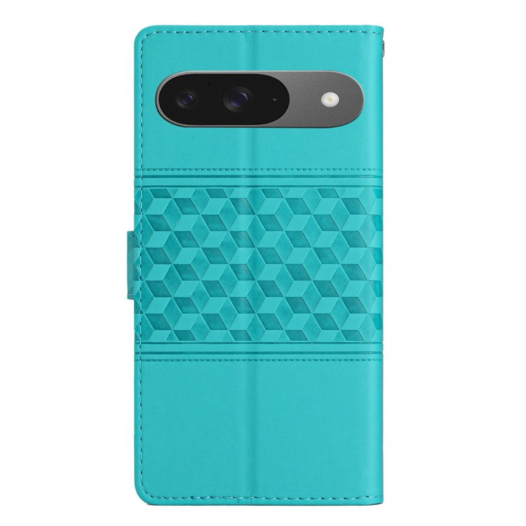 For Google Pixel 9 / Pixel 9 Pro Case Rhombus Leather Horizontal Flip Phone Cover - Sky Blue