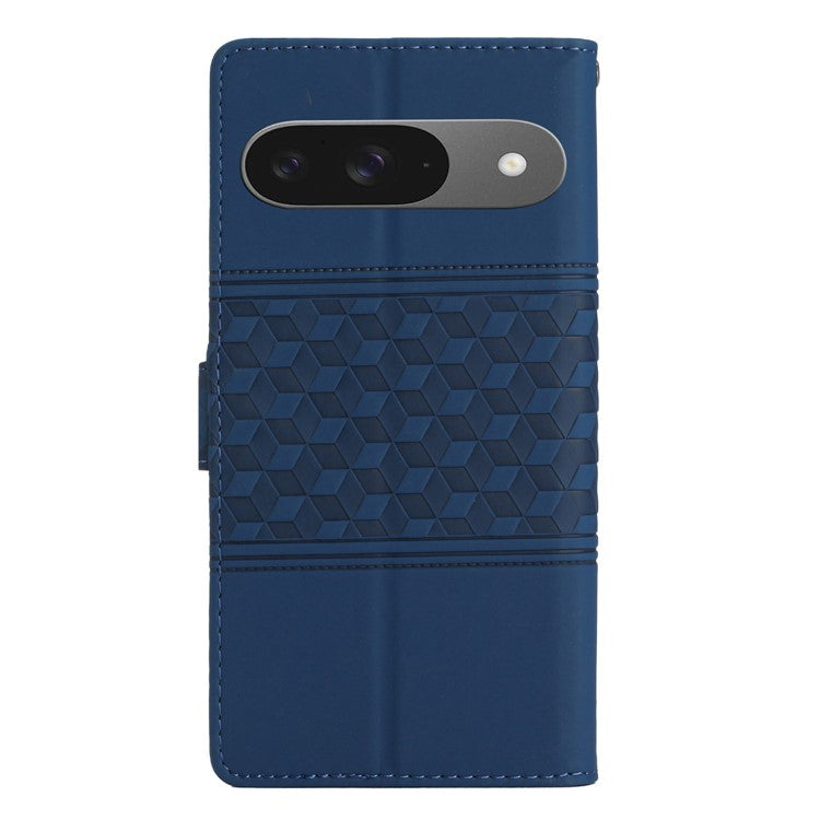 For Google Pixel 9 / Pixel 9 Pro Case Rhombus Leather Horizontal Flip Phone Cover - Blue