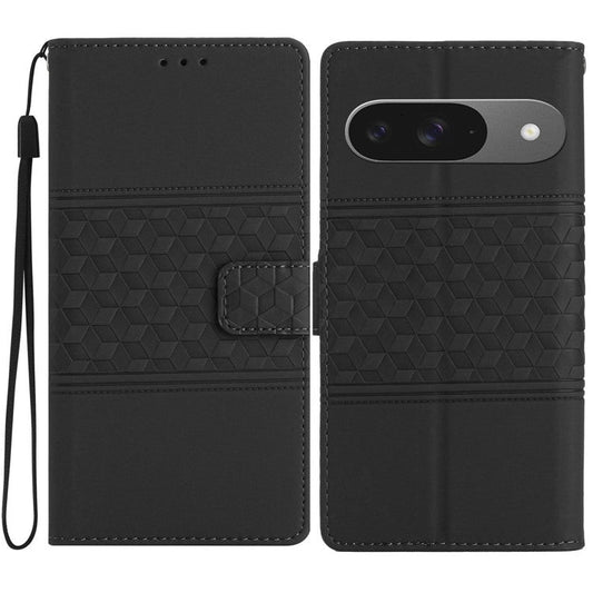 For Google Pixel 9 / Pixel 9 Pro Case Rhombus Leather Horizontal Flip Phone Cover - Black
