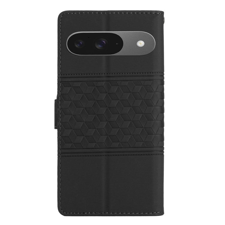 For Google Pixel 9 / Pixel 9 Pro Case Rhombus Leather Horizontal Flip Phone Cover - Black