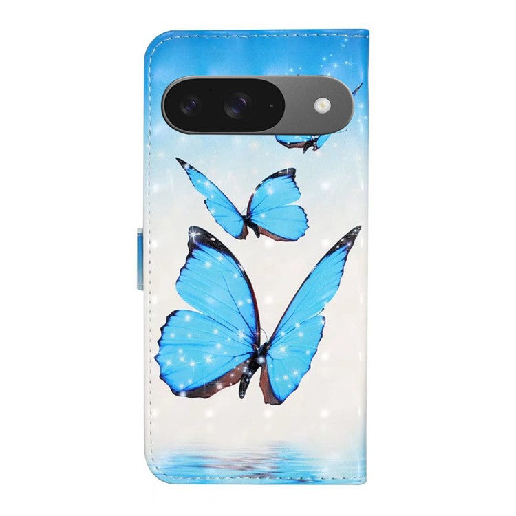 For Google Pixel 9 / Pixel 9 Pro Case 3D Creative Pattern PU Leather Stand Phone Cover - Three Butterflies