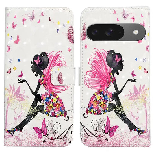 For Google Pixel 9 / Pixel 9 Pro Case 3D Creative Pattern PU Leather Stand Phone Cover - Girl