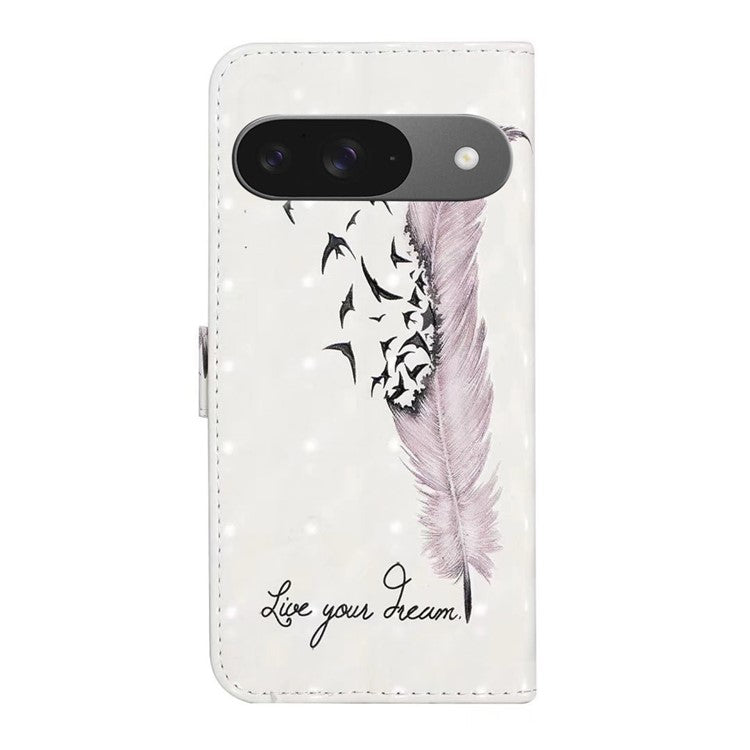 For Google Pixel 9 / Pixel 9 Pro Case 3D Creative Pattern PU Leather Stand Phone Cover - Feather