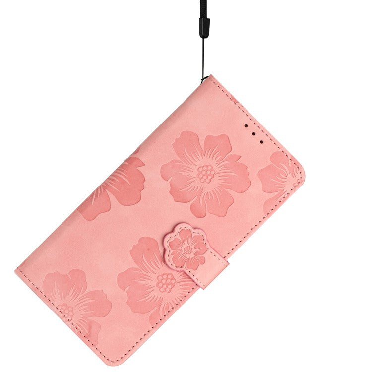 For Google Pixel 9 / Pixel 9 Pro Case Flower Design Leather Wallet Phone Cover with Wrist Strap - Pink