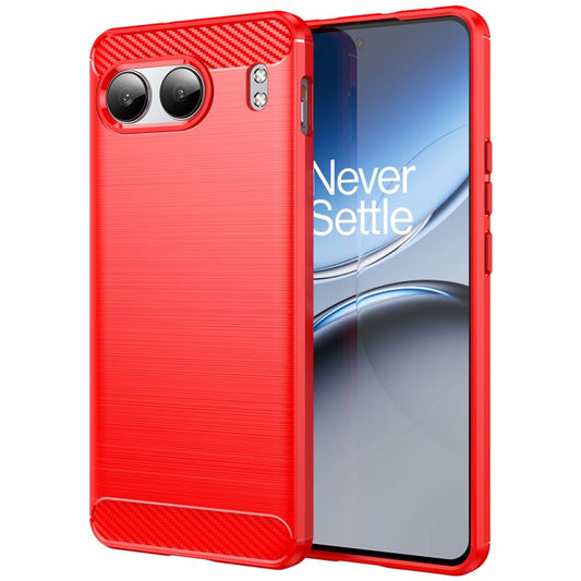 For OnePlus Nord 4 Case Carbon Fiber Texture TPU Brushed Phone Cover - Red