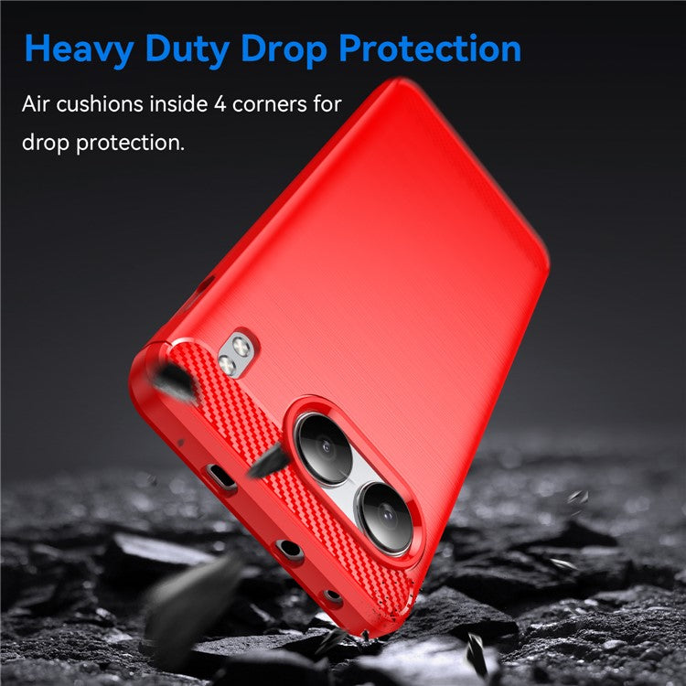 For OnePlus Nord 4 Case Carbon Fiber Texture TPU Brushed Phone Cover - Red