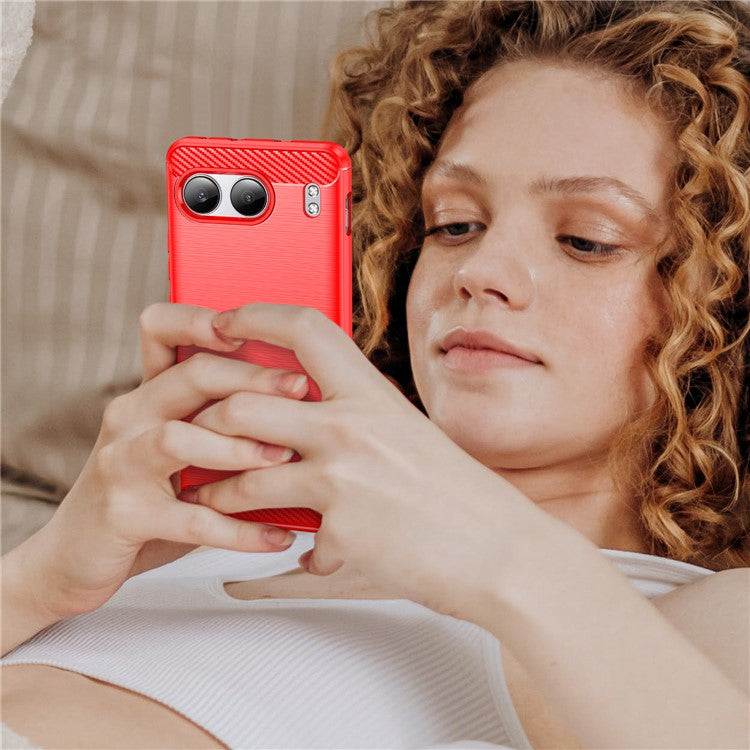 For OnePlus Nord 4 Case Carbon Fiber Texture TPU Brushed Phone Cover - Red