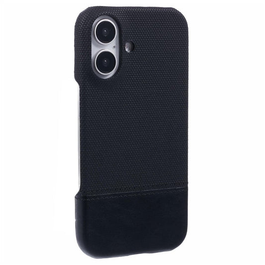 For iPhone 16 Case PU Leather+PC Splicing Anti-Slip Phone Cover - Black